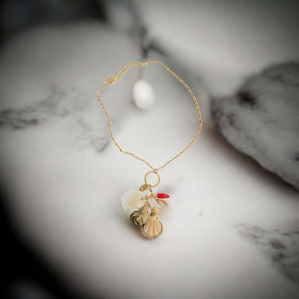 Plunder Design. Multi-Charm Shell and Coral Pendant Necklace